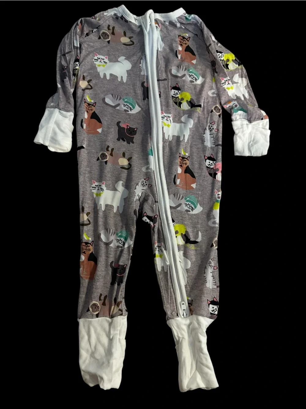 Little Sleepies Gray Cat Print Kids Footie Pajama Zip Up